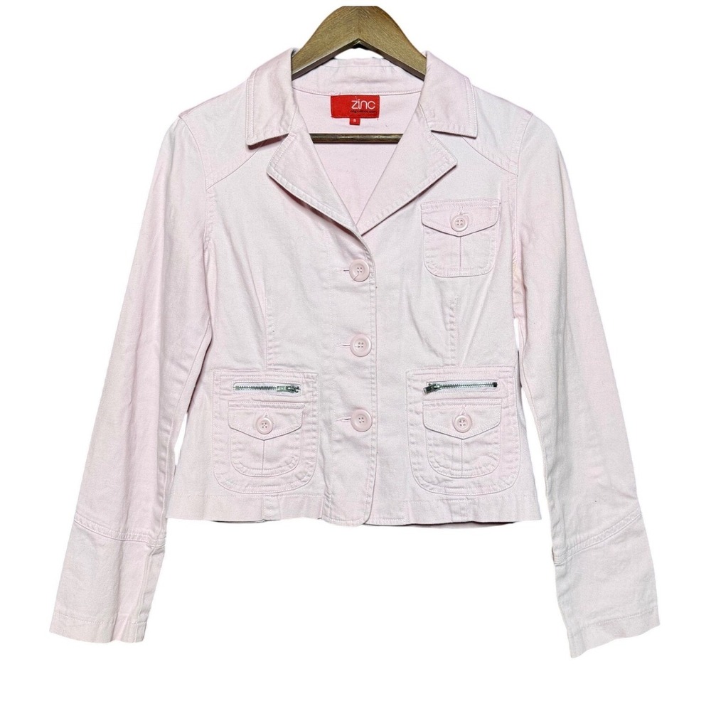 Zinc Women Size Small‎ Pink Cotton Stretch Utility Blazer Jacket Feminine